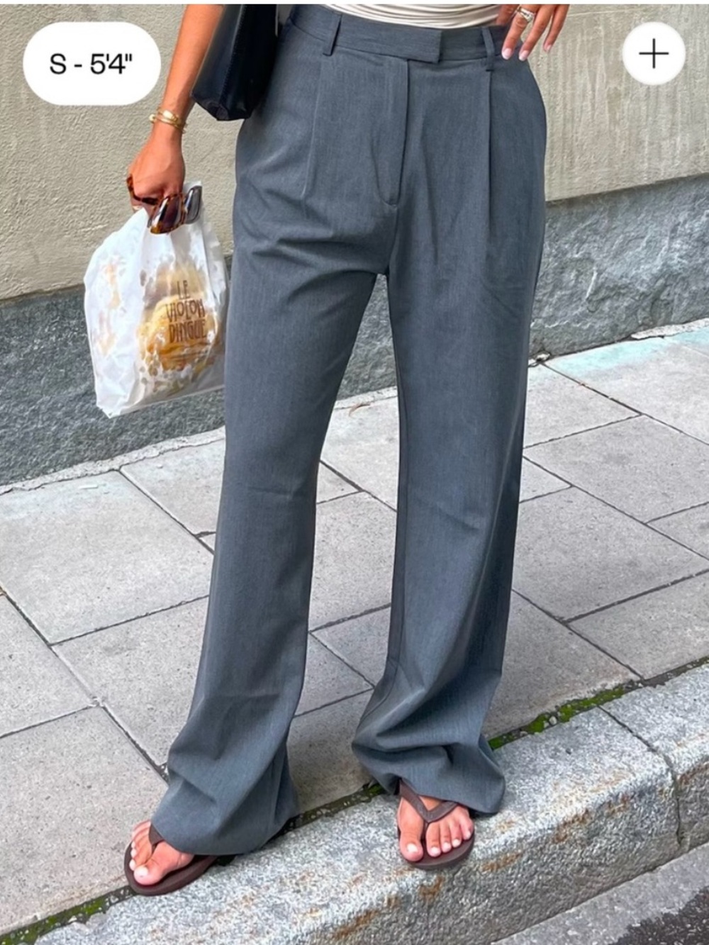 Djerf Avenue Favorite Pants High Rise Wide Leg Pleated Trouser Grey Size XL